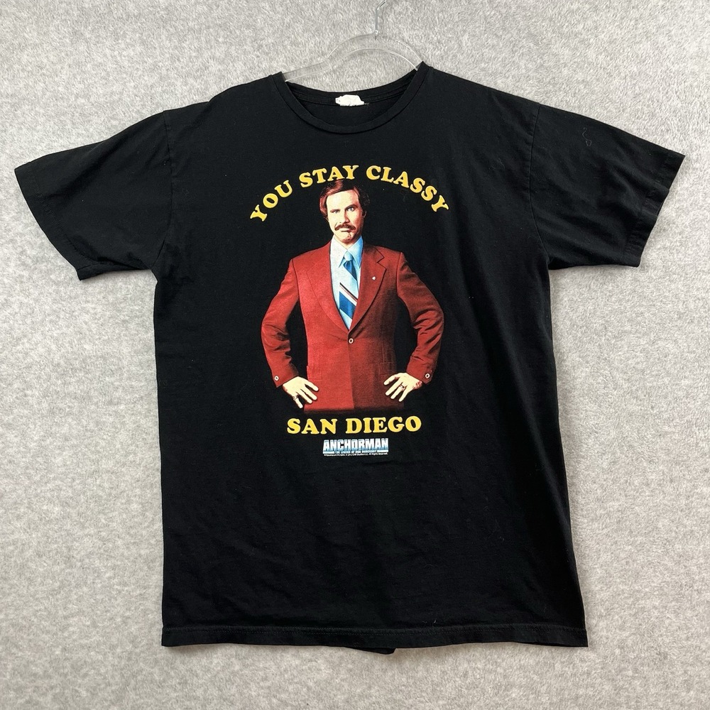 Bay Island Men's 2012 Anchorman Shirt Will‎ Ferrell San Diego Large 20x28 Black
